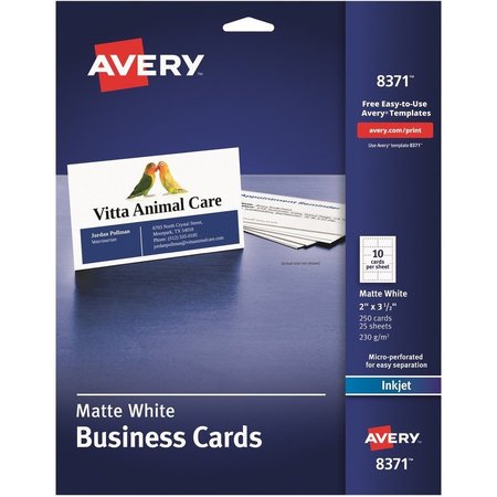 AVERY Cards, Bsness, Inkjt, 2X3.5, We 250PK AVE8371